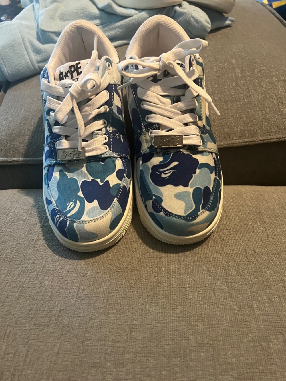 Bape Men Blue Camo Low-Top Sneakers
